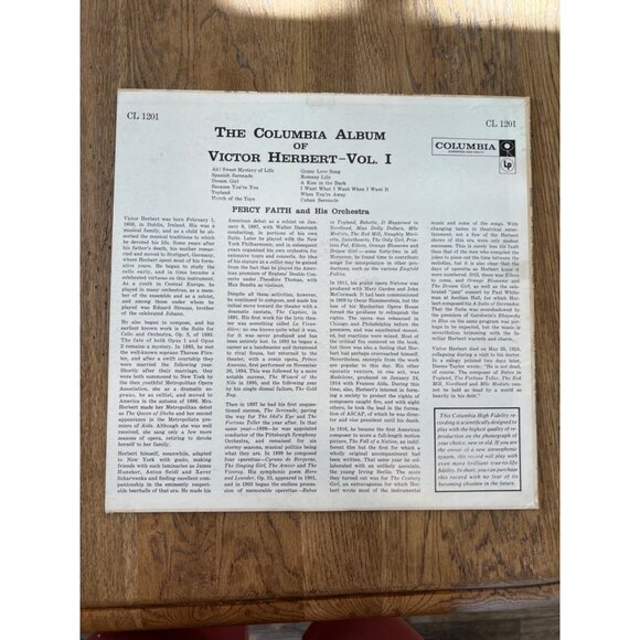 The Columbia Album Of Victor Herbert Vol. I Percy Faith Vinyl Record CL 1201 - Picture 5 of 5